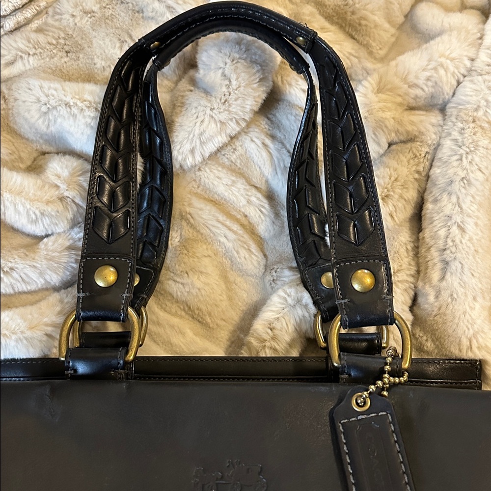 COACH Legacy BLEEKER Tattersall Black Leather Flap Satchel - Picture 7 of 16